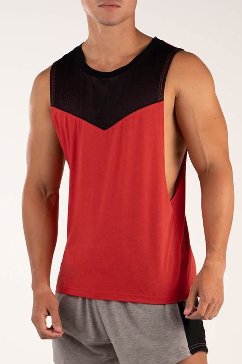 Men Patchwork Round Neck Straight Hem Sports Tank Top